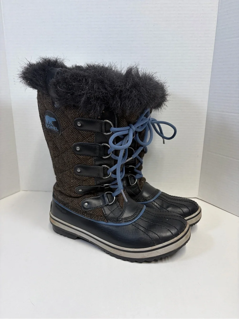 Sorel Women's Black, Brown & Blue Faux-Fur Lace-Up Winter Boot